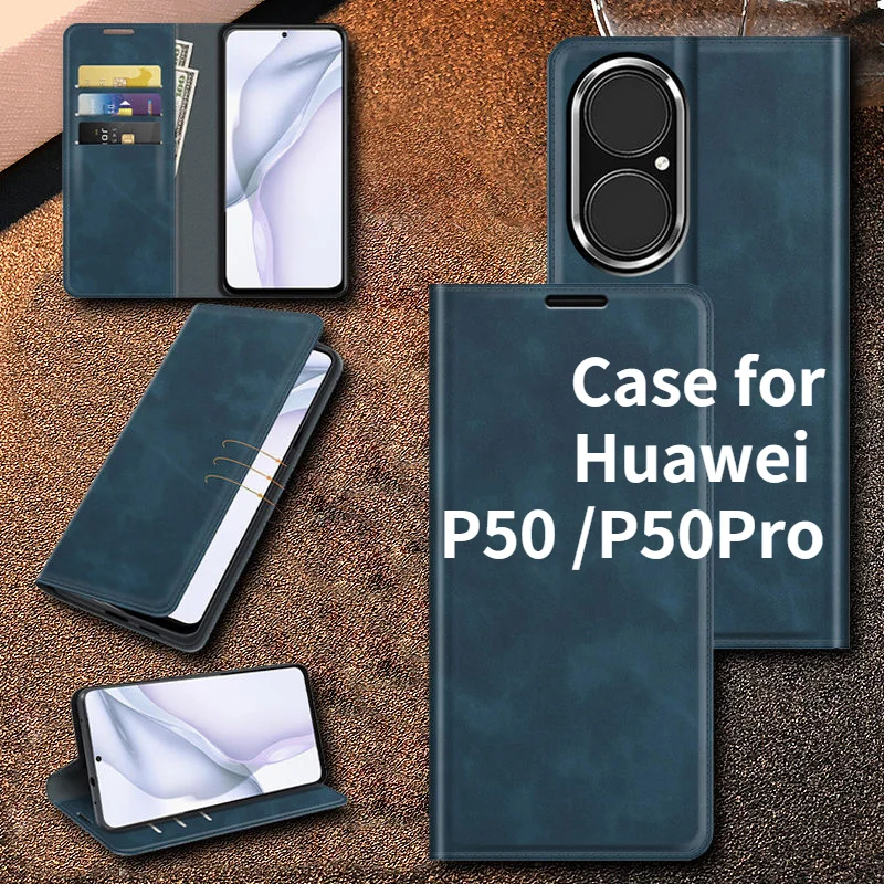 

Чехол для телефона Huawei P50 с защитой от падений, деловой ультратонкий откидной Чехол с карманом для карт и магнитной присоской, защитный чехо...