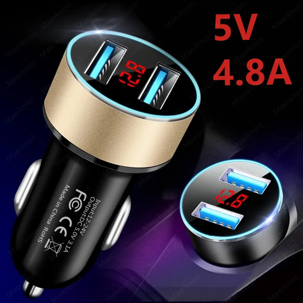 4.8A LED Автомобильное зарядное устройство дисплей 2USB для iPhone 12 Pro Max Xiaomi Huawei