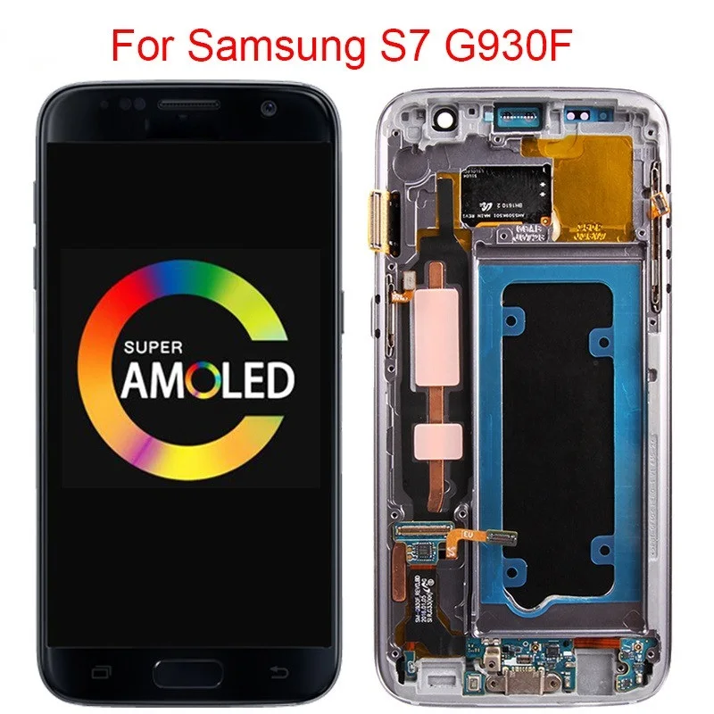 

Оригинальный G930F дисплей для Samsung Galaxy S7 G930F, ЖК-дисплей с рамкой 5,1 дюйма, дисплей для S7, детали сенсорного ЖК-экрана