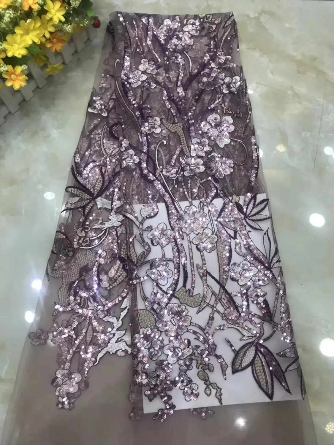 

Nigerian sequins Lace Fabrics High Quality Tulle African Laces Fabric Embroidered Mesh Fabric For Party Dress DPNO264