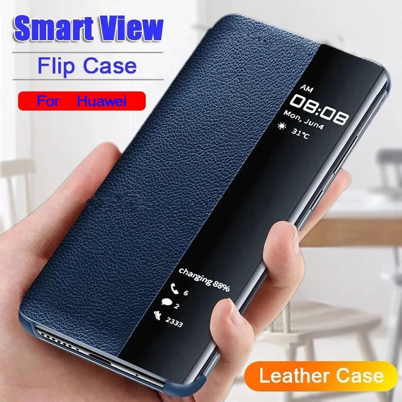 Чехол с откидной крышкой Smart View для Huawei P30 P40 P20 Mate 20 10 Pro Lite Honor 10i 8X 9A 9X Y5 Y9 P smart Z Nova 3 5 7