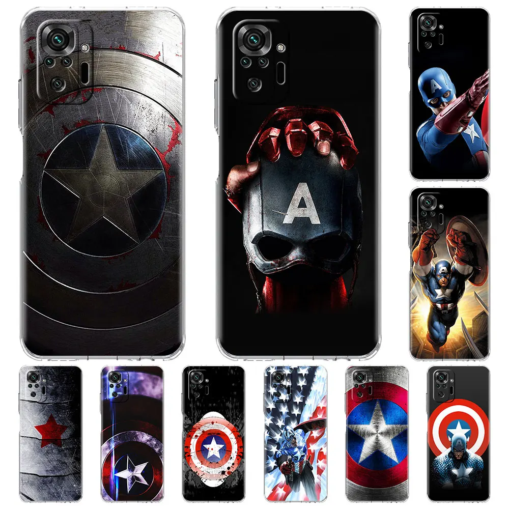 

Hero Captain America Clear Phone Case For Xiaomi Redmi Note 10 Pro 9S 9T 9 4G 8 8T 7 7A 9A 9C K40 Soft TPU Back Cover Shell Bag