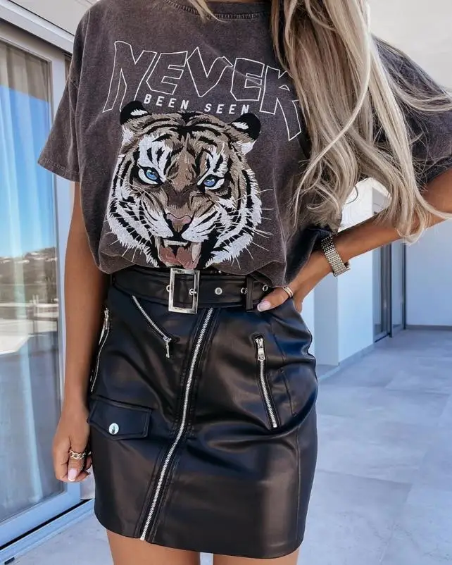 

Summer vintage women clothes tiger print short sleeve T-shirts tops Harajuku casual loose shirt tees Female mujer camisetas