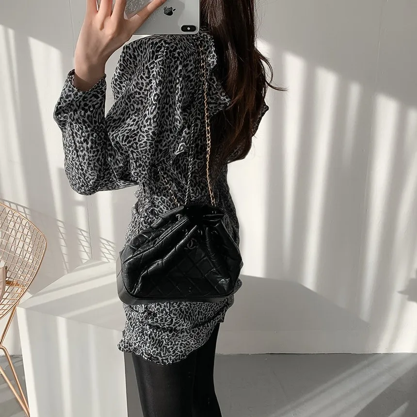 Корейский стиль Шикарный красивый рутая девочка модный Винтаж Леопардовый принт