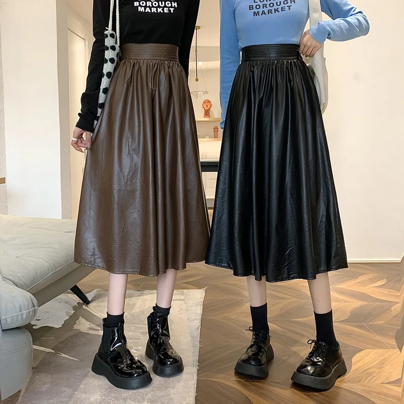 Осенняя юбка из искусственной кожи в Корейском стиле новинка 2021 средней и