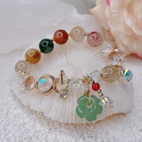fairy style jade crystal bracelet with floral charm bead decorative good luck jewelry gift for mom grandma crystal ik 5 59h