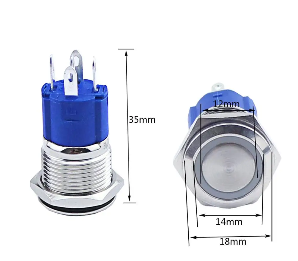 16 мм металлический кнопочный выключатель светодиодный 5V 12V 24V 110V 220V StainlessLess Сталь