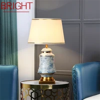 bright ceramic table lamps blue brass desk light modern luxury fabric decorative for home living room dining room bedroom