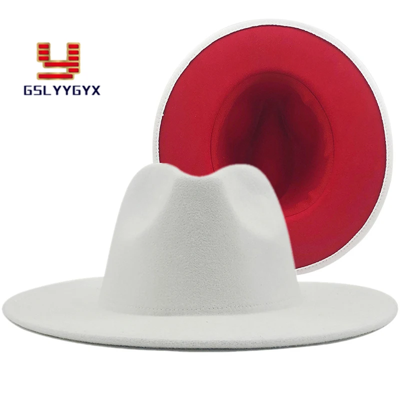 

Hi-Q Unisex Faux Wool Patchwork Panama Jazz Hat Felt Fedora Hats Women Men Wide Flat Brim Party White Green Bowler Cowboy Cap