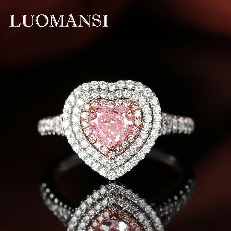 

Роскошное кольцо Luomansi из серебра 925 пробы, ювелирные изделия в форме сердца, Женское кольцо с выращенным бриллиантом, Подарок на годовщину с...