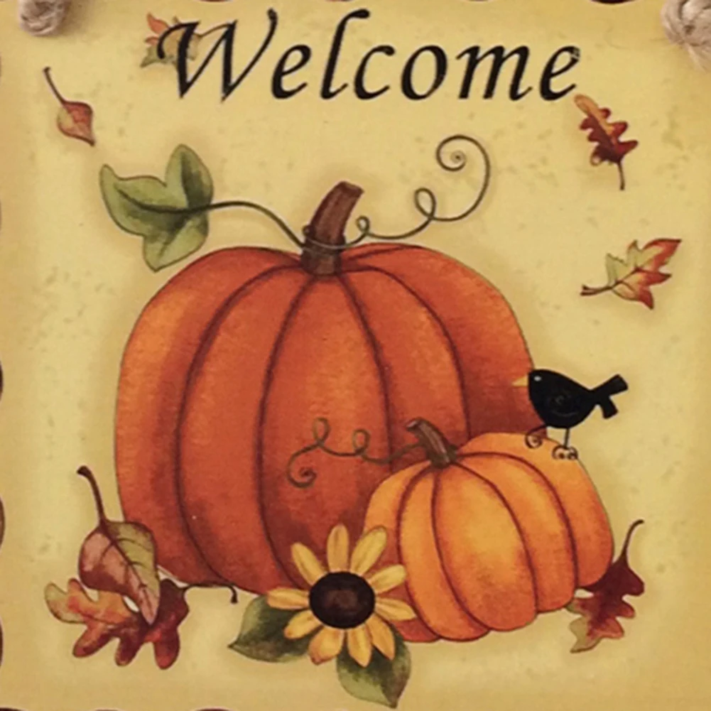 Деревянные тыквы подсолнечника Бляшка доска Хэллоуин Урожай подвесной