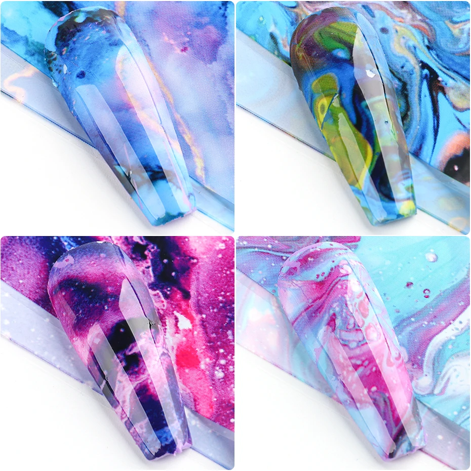 

10pcs Nail Art Transfer Foils Starry Sky Nail Stickers Set Full Wraps Decals Marble Design Sliders Manicure Decorations TR2012