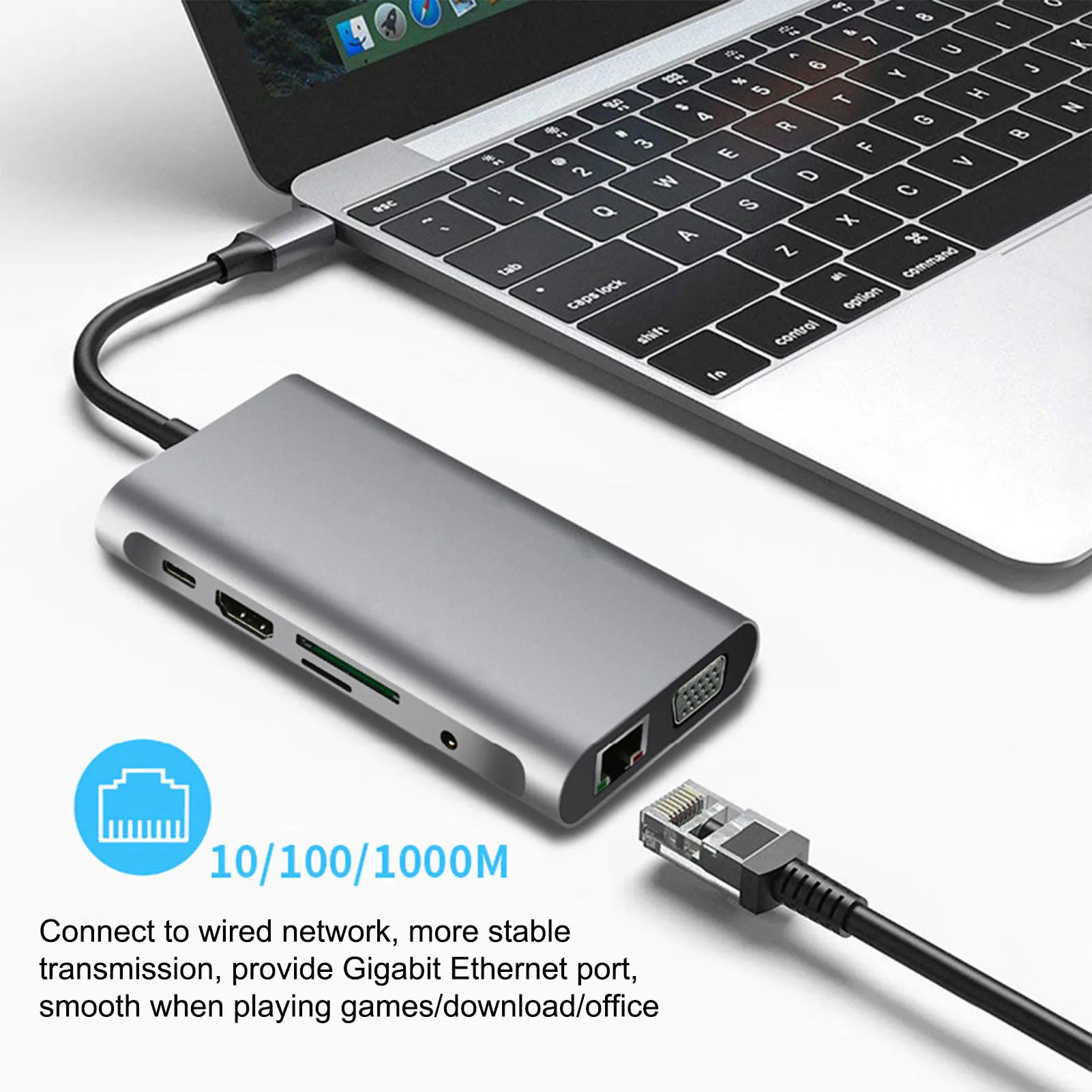 

10 In 1 USb Type C HUB Splitter To 4K HDMI-compatible VGA RJ45 PD USB 3.0 3.5mm Jack SD TF Card Reader Dock Charger For MacBook