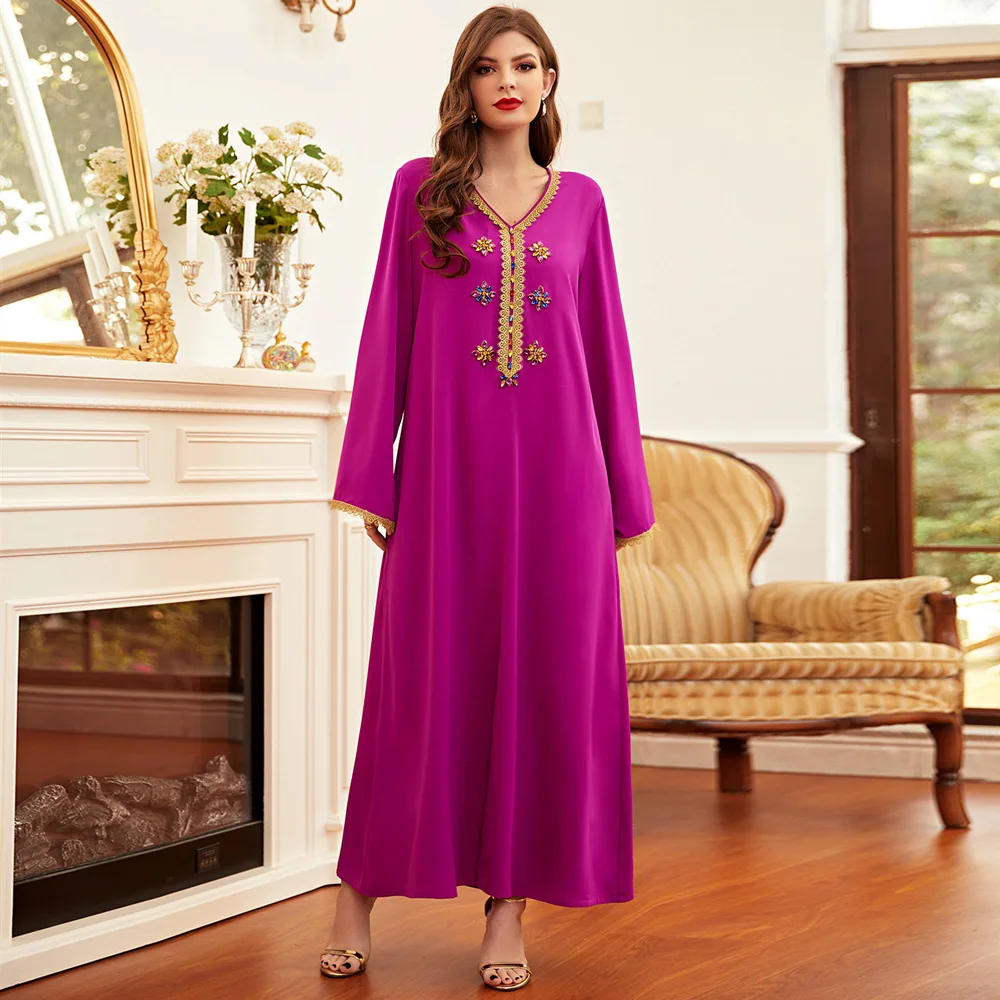Платье с вышивкой, яркая Abaya, Турция, ислам, кафтан, длинный халат, мусульманская одежда, Caftan, Марокканское платье с бриллиантами Вечерние