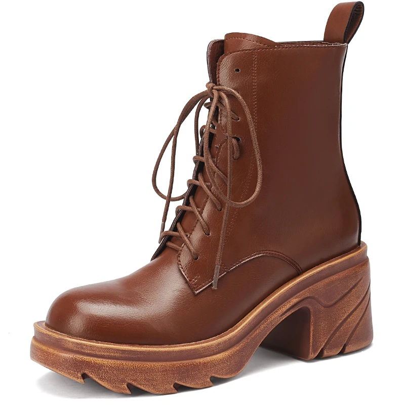

Autumn Winter Women Martin Boots Platform Elegant High Heels Short Plush Boot Lace Up Shoes Thick Bottom Footwear Round Toe A98