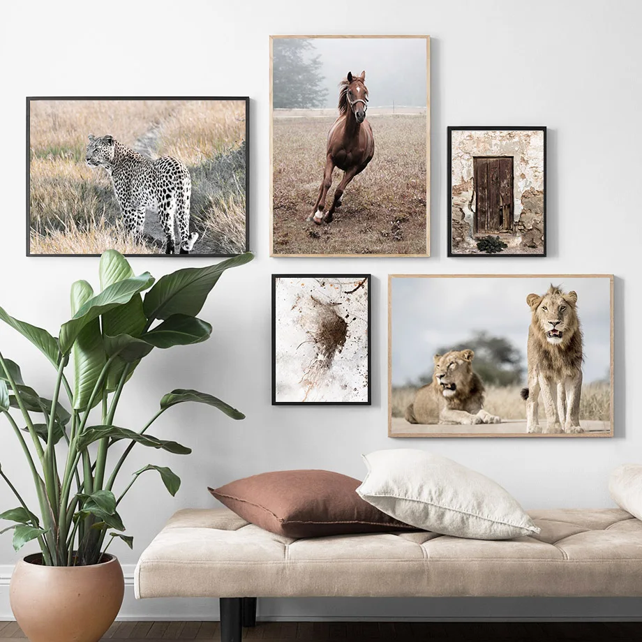 

Lion Horse Leopard Grass Marble Landscape Wall Art Canvas Painting Nordic Posters And Prints Wall Pictures For Living Room Decor