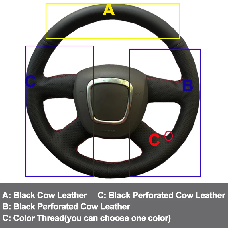 Ручное шитье чехол рулевого колеса автомобиля кожа коровы для Audi A3 2006-2013 A4 (B8) A6 (C6)