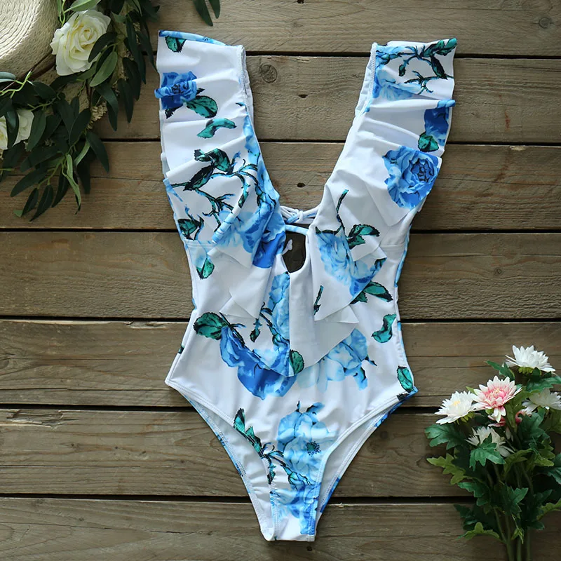 

Sexy One Piece 2020 Swimsuit Push Up Swimwear Women Ruffle Monokini Adjustable Shoulder Swimsuit Bodysuit Bathing Suit Swim Wear