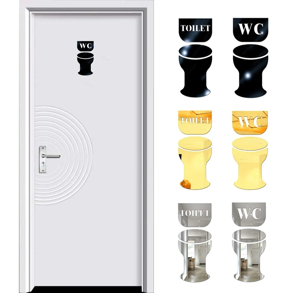 Унитаз/унитаз Зеркальная Наклейка дверной знак Съемная Настенная акриловая