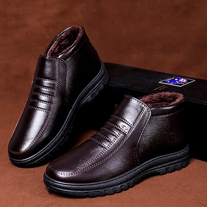 

Winter Waterproof Men Casual Leather Shoes Slip-On Male Casual Shoes Warm Winter Cotton Shoes For Men Botas Hombre Botines