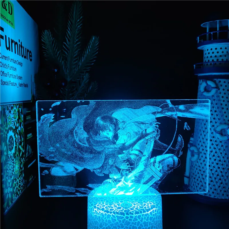Акриловая 3d лампа Леви Аккермана из атаки на Титанов светодиодный ночсветильник