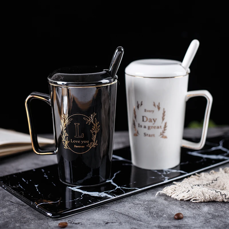 Высокое качество 420 мл Керамика кружка Золотая офис Кофе чашка с ложкой и губ