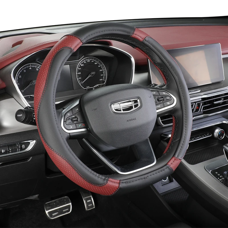 

D Shape Steering Wheel Cover PU Leather for Geely Atlas Emgrand EC7 Coolray VW Golf 7 Hyundai Santa fe 2014-2020