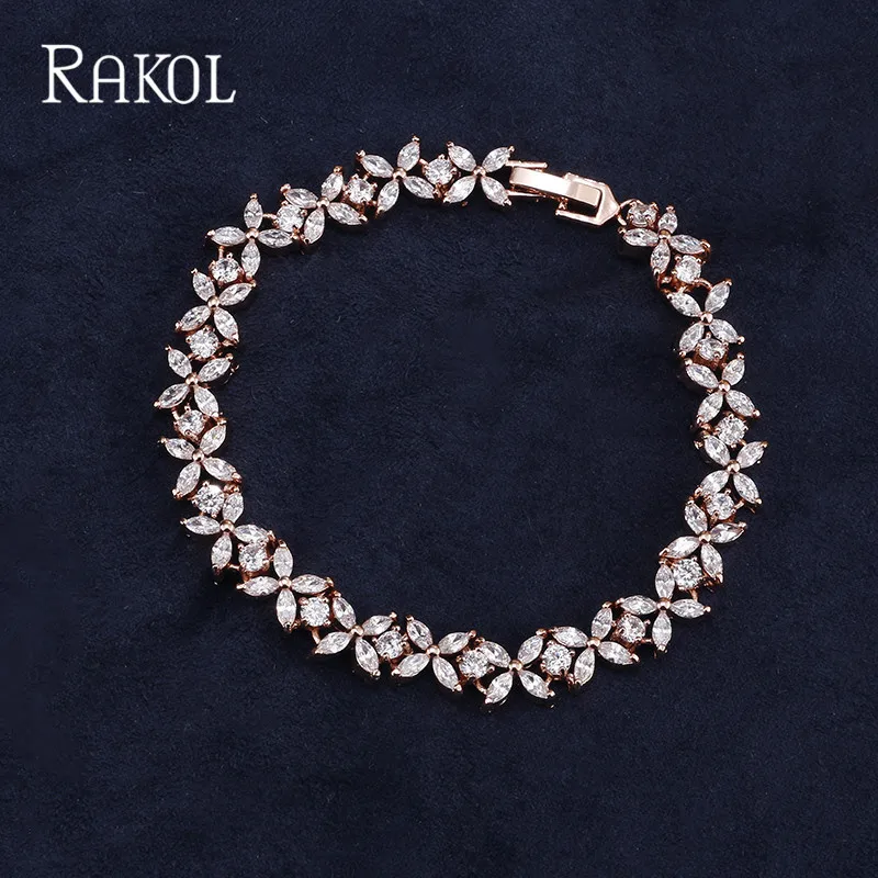 Женский ослепительный браслет цепочка RAKOL ювелирное изделие серебристого