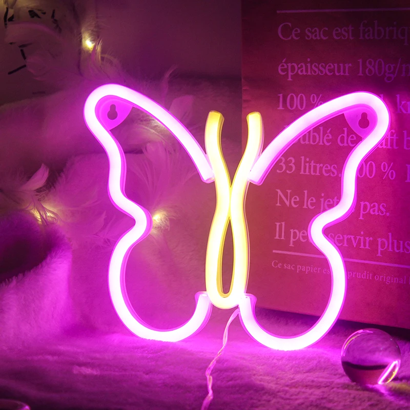 

Wanxing Butterfly Design Neon Lights USB/Battery Powered Neon Sign Wall Hanging Art For Brithday Xmas Gift Shop Kids Room Decor