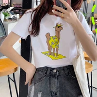 summer fashion shirt cute alpaca graphic t shirt kawaii women tops base o neck white tees 90s fashion top tees female