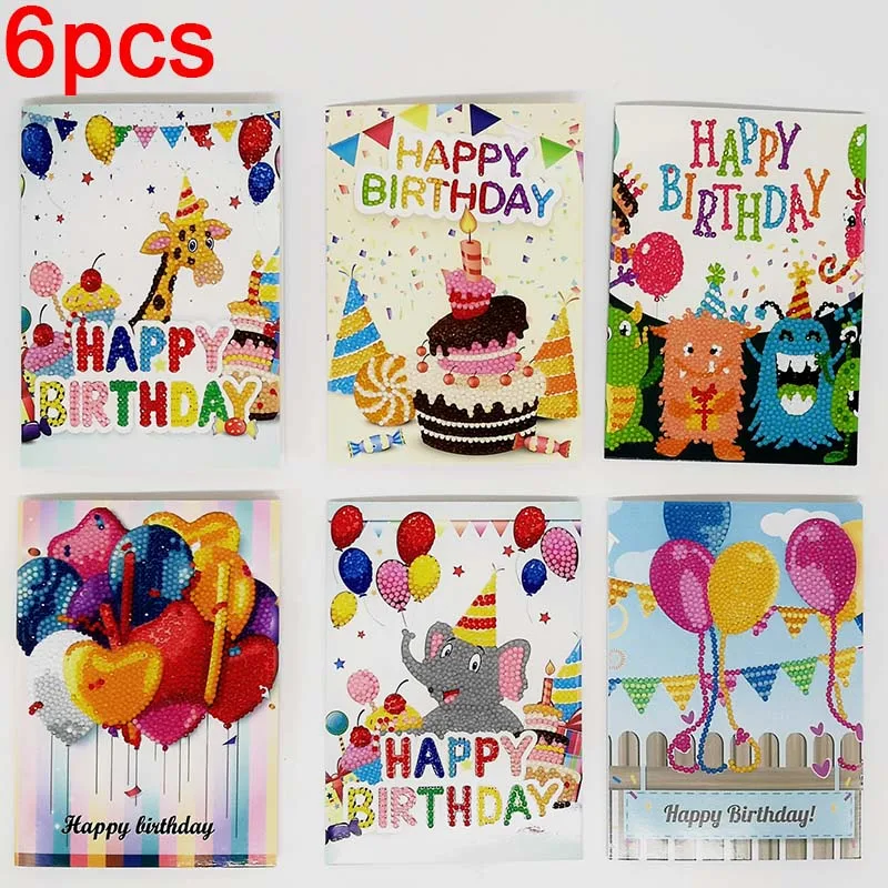 6pcs Dispaint алмазная живопись поздравительные открытки мультфильм Рождество День рождения открытки 5D DIY детский Фестиваль вышивка поздравительные открытки подарок - Цвет: 6pcs