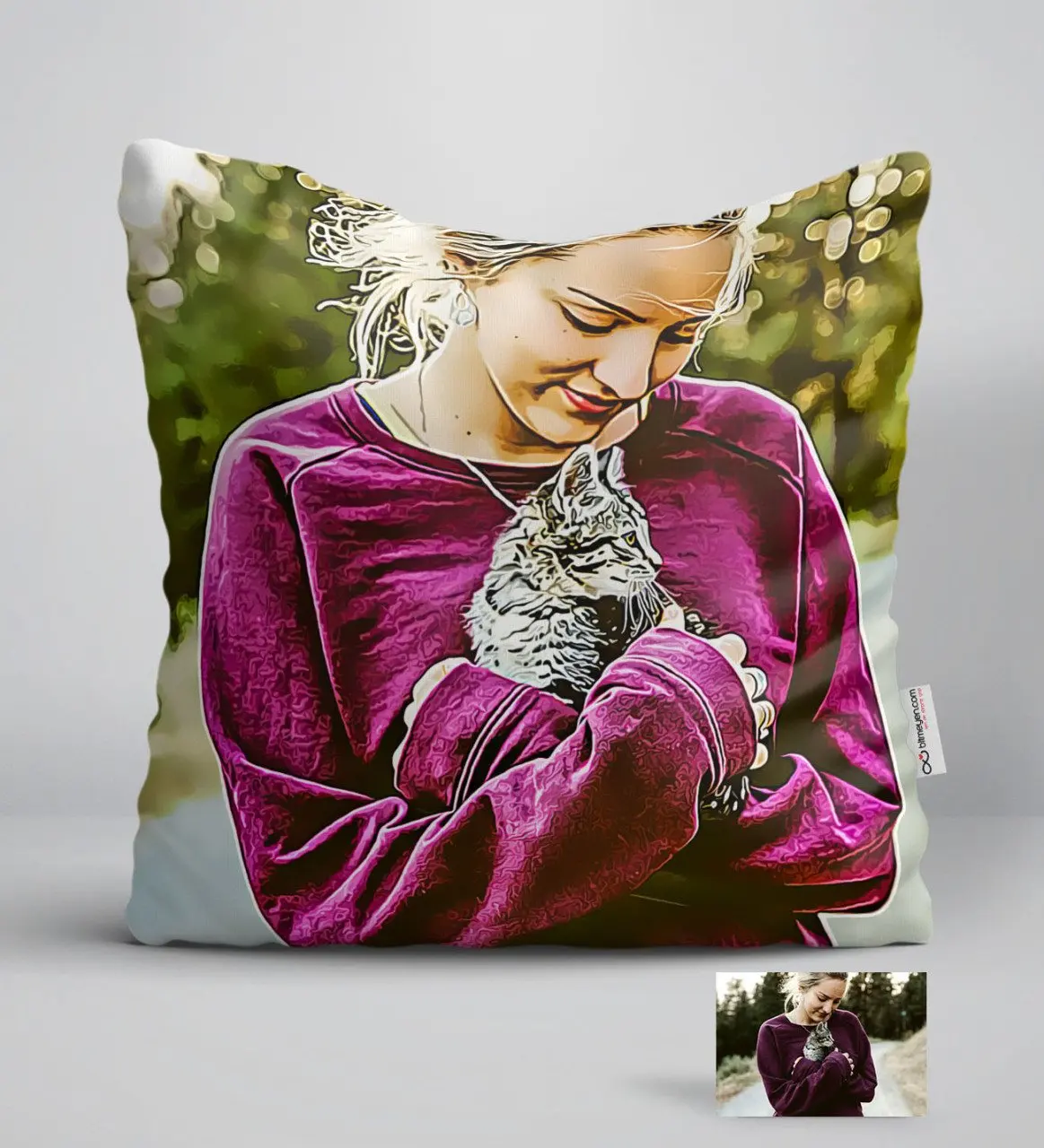 

Personalized Full Size Cat and Girl Caricature Of White Yastık-1