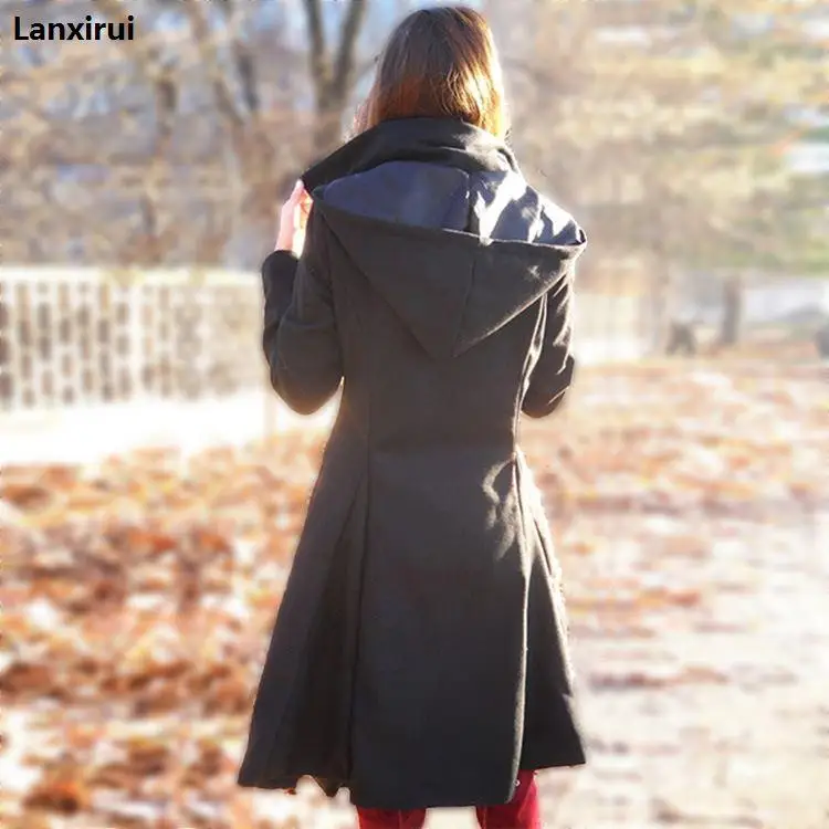 

Woman Turn -Down Collar Single Breasted Asymmetric Length Swing Cotton Long Wool Coats Long Sleeve Warm Jackets Winter