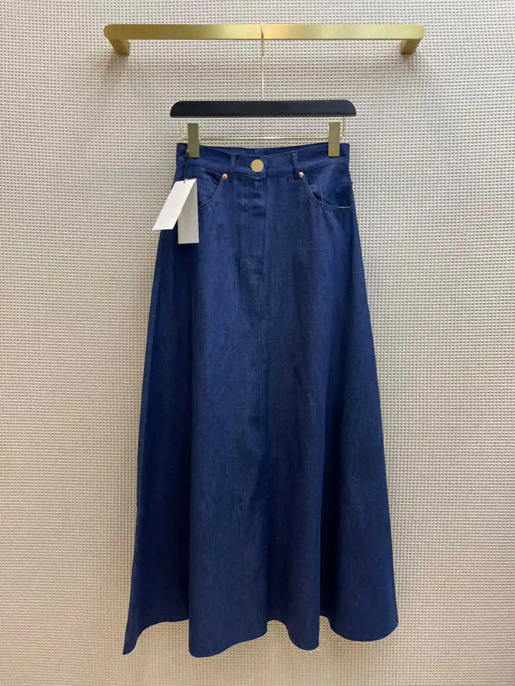 

High Street Loose Denim Skirts for Women Summer New 2021 Simple Style Straight High Waist Jean Skirt Oversize Big Hem Skirt Lady