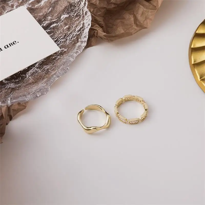 

2021 New Gothic Irregular Element Gold Zircon Two Piece Open Rings For Woman Wedding Party Girl's Unusual Jewelry Fashion Ring