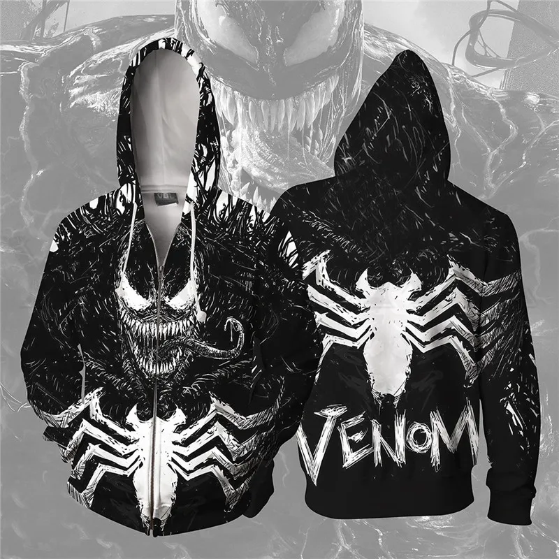 Толстовка на молнии для мужчин и женщин толстовка с капюшоном 3d принтом Venom