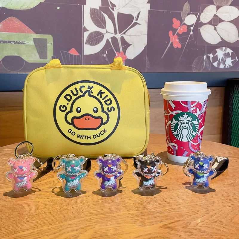 Мультяшный креативный акриловый крутой брелок для ключей с медведем кукла