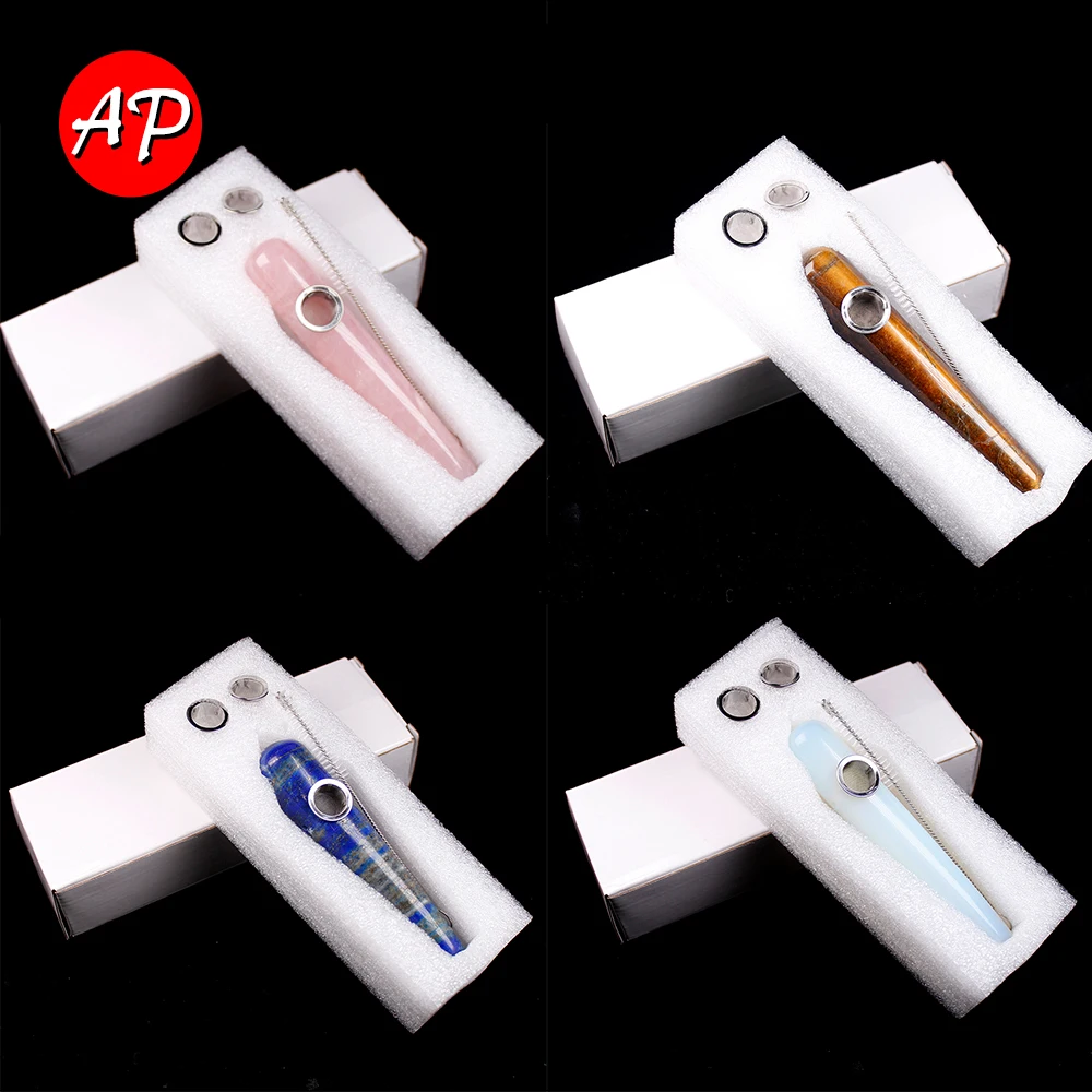 Natural Quartz Smoking Pipe Crystal massage stick Healing gemstone wand With Metal Filter wholesale price | Дом и сад