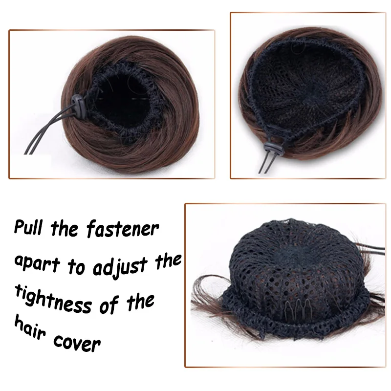

XUANGUANG Hairpieces Elastic Rubber Band Fake Hair Bun Drawstring Ponytail Straight Hair Chignon Synthetic Hair Donut Roller