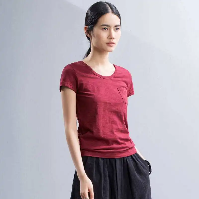 

Fashion burgundy Women Tops T-shirts Female 2019 Summer