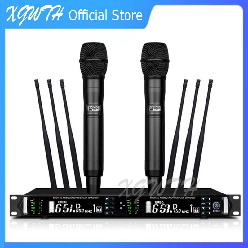 구매 XGWTH UR4D Beta87 듀얼 채널 디지털 무선 마이크 수신기 시스템 디지털 UHF 진정한 다양성 핸드 헬드 헤드셋 마이크
