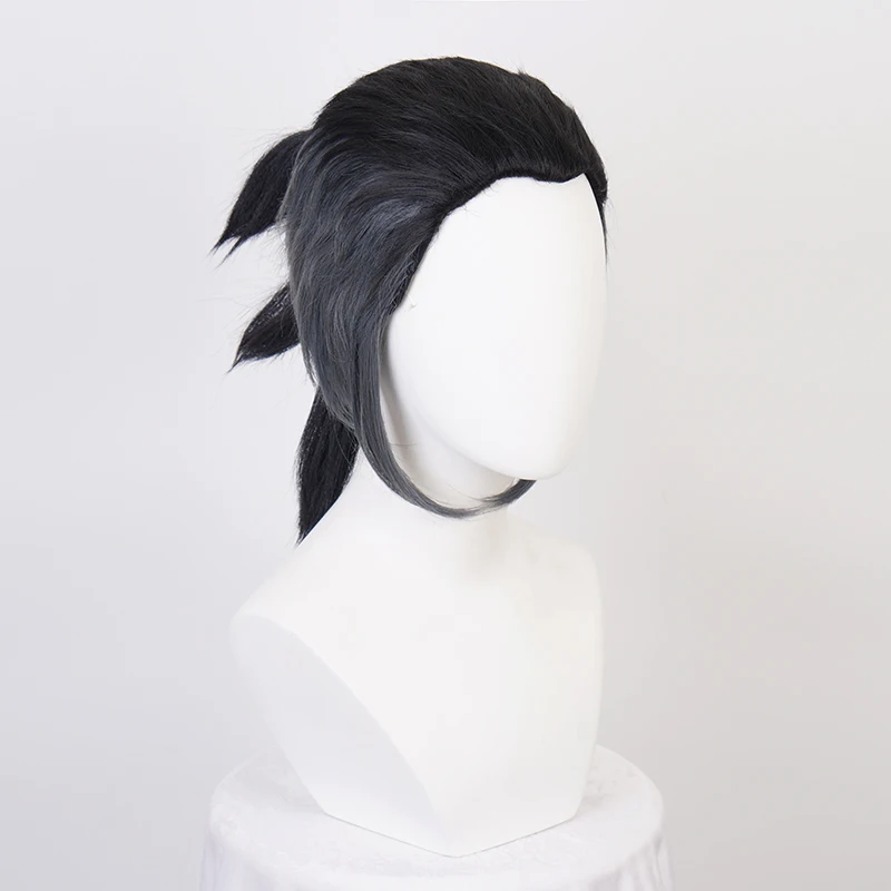 

Pokemon Sword and Shield Raihan Short Black Grey Blue MixedLayered Braid Styled Heat Resistant Cosplay Wig Synthetic + Wig Cap