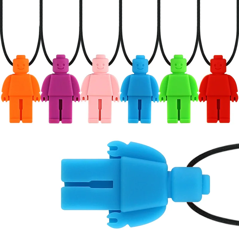 

10Pc Baby Teether Silicone Teether Robot Blocks Chew Necklace Food Grade Silicone Sensory Chewable Toy For Kids Baby Autism ADHD
