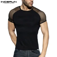 fashion men t shirt mesh patchwork streetwear crew neck 2021 short sleeve casual tee tops sexy breathable camisetas 5xl incerun
