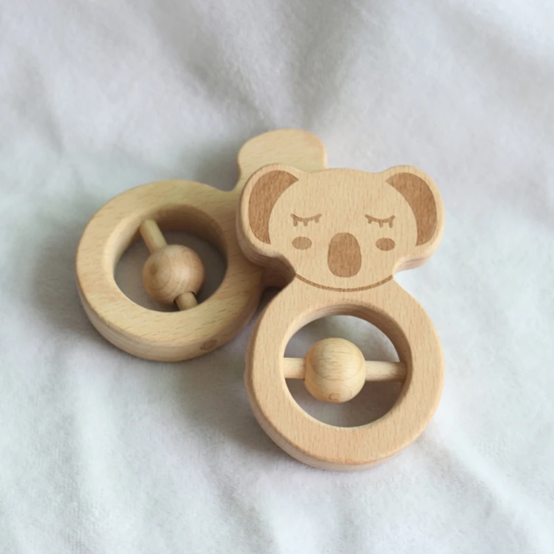 

Baby Toys Rattles Newborns Bed Bell Wooden Ring Wood Teether Educational Toys Q1FE