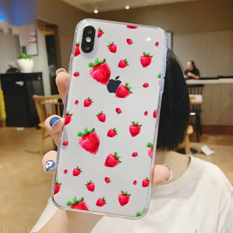 

Pink fruit strawberry Phone Case Transparent for iPhone 6 7 8 11 12 s mini pro X XS XR MAX Plus
