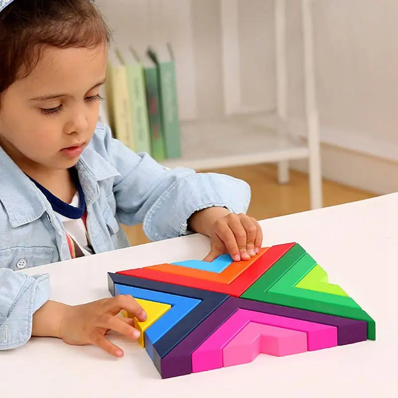 

Wooden Rainbow Stacking Game Stacker Geometry Building Blocks Nesting Educational Toys Kids Toddlers