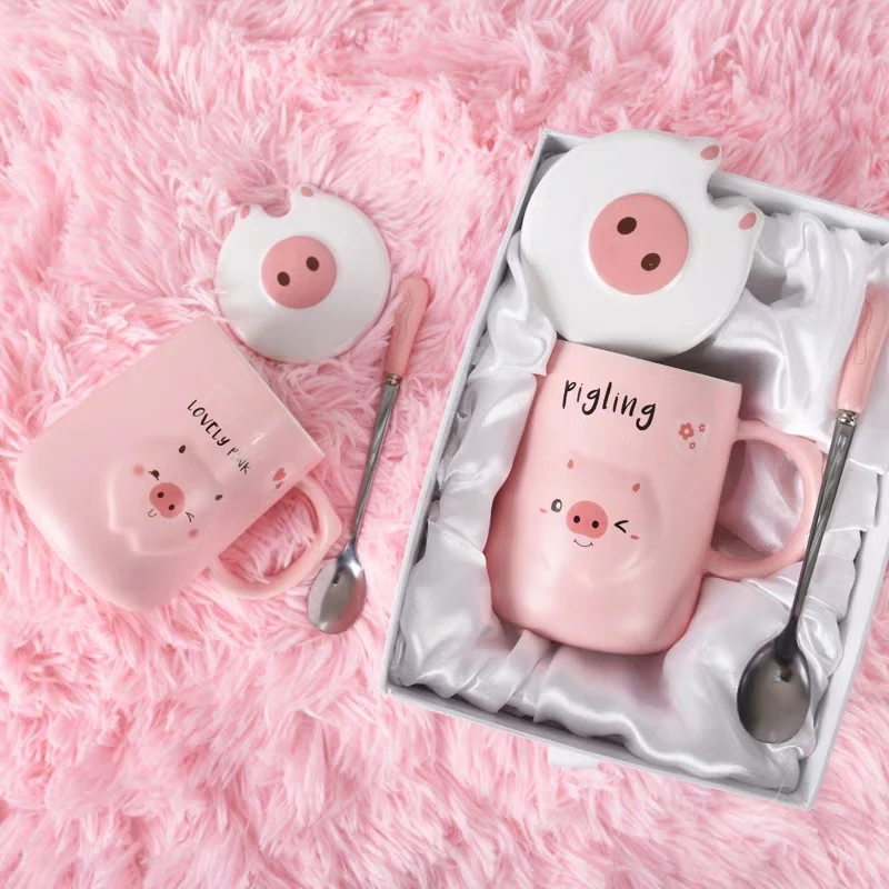 Милая кружка с крышкой для пары домашняя креативная мультяшная керамическая
