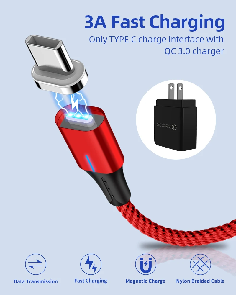 Магнитный кабель 3A Micro usb type C кабель передачи данных для быстрой зарядки для iPhone XS MAX XR 8 7 Plus SAMSUNG S10+ S9 для XIAOMI Mi9 MIX3 2S
