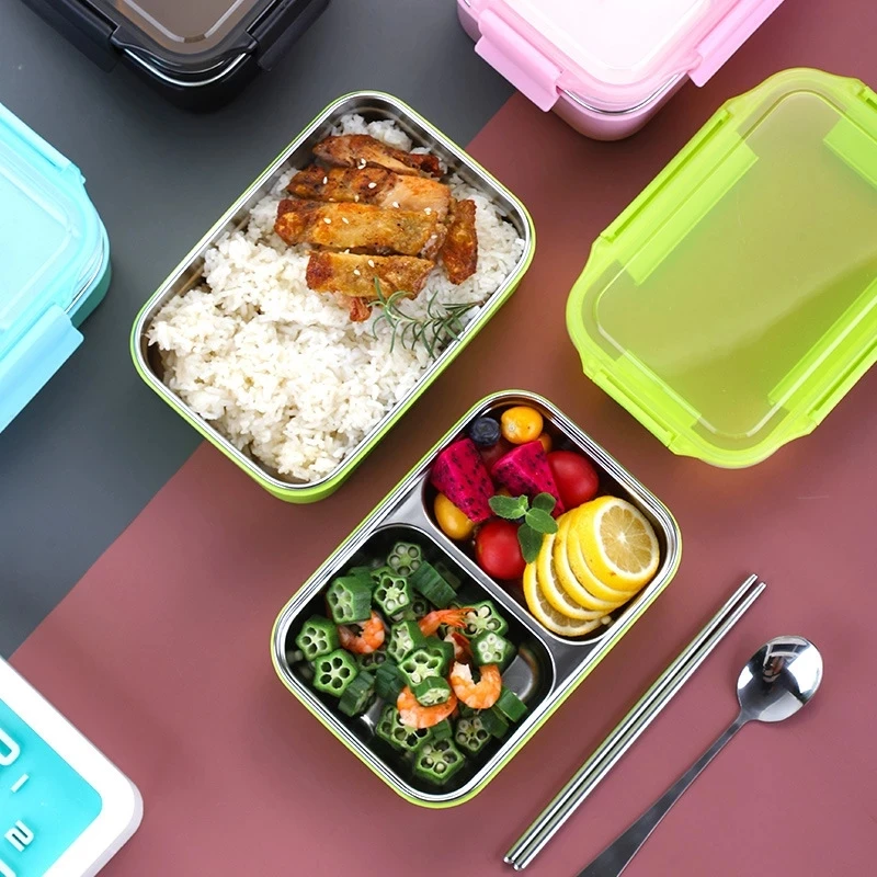 

Stainless Steel Leak-Proof Thermal Insulation Lunch Box Double-Layer With Bag Cutlery Outdoor Picnic Essential Food Container